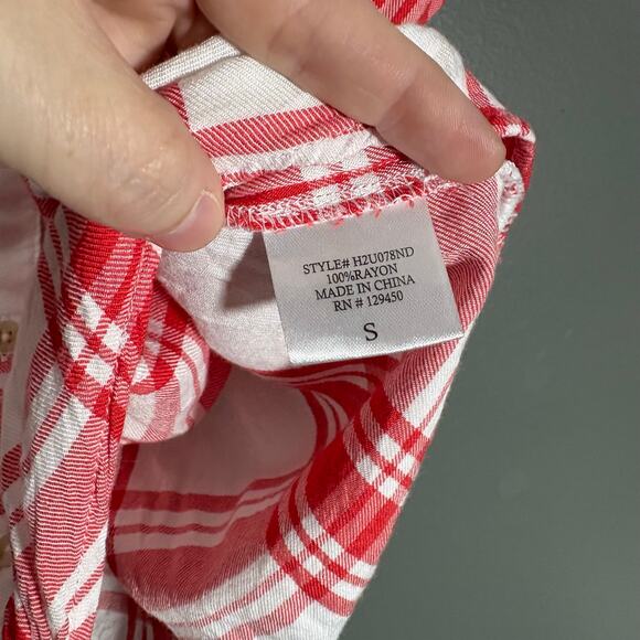 Como Vintage Women's Red & White Plaid Button Up Shirt - Size Small - Boxy Top - Picture 5 of 6